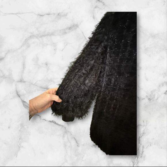 Sophie So & Colour House Black Textured Longline Coat with Pockets - Picture 9 of 12